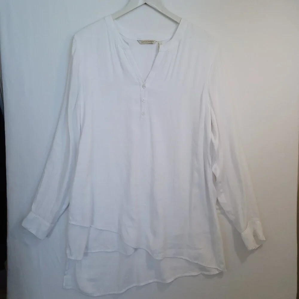Soft Surroundings White Layered Hem Henley Tunic Blouse Long Sleeve Womens Large